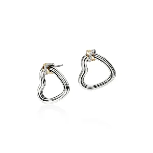 Women John Hardy Earrings>Bamboo Heart Earrings, Silver, Gold, Diamonds