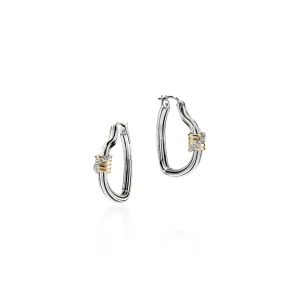 Women John Hardy Earrings>Bamboo Heart Hoops, Silver, Gold, Diamonds