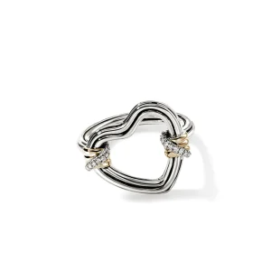 Women John Hardy Rings>Bamboo Heart Ring, Gold, Silver, Diamonds