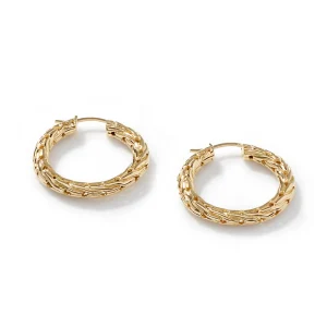 Women John Hardy Earrings>Carved Chain Hoop Earrings, Gold, Small