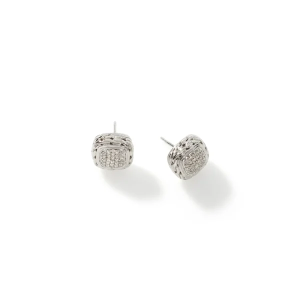 Women John Hardy Earrings>Carved Chain Stud Earrings, Silver, Diamonds