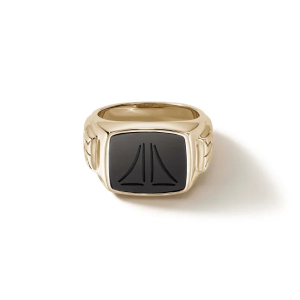 John Hardy Rings>Carved Signet Ring, Gold