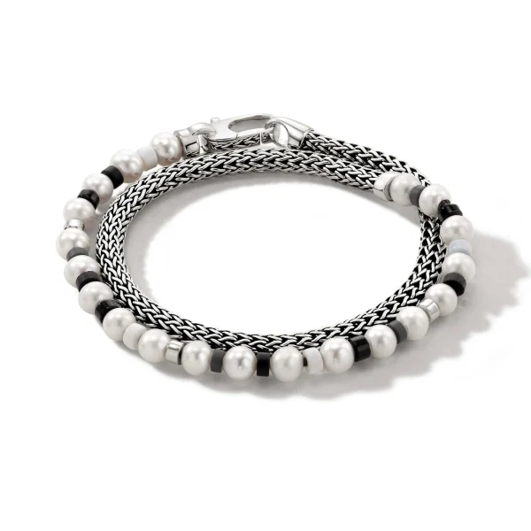 Women John Hardy Bracelets | Bracelets>Colorblock Wrap, Silver, Pearl