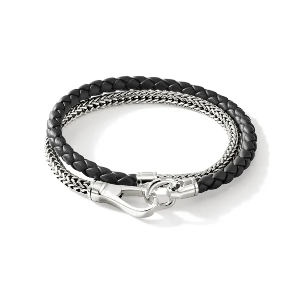 John Hardy Bracelets>Double Wrap, Silver, Leather, 4.5MM