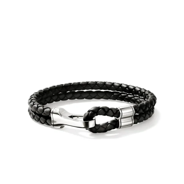 John Hardy Bracelets>Hook Clasp Bracelet, Leather, Silver, 10MM