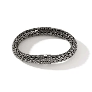 John Hardy Bracelets>Icon Bracelet, Dark Silver, Diamonds, 10.5MM