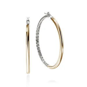 Women John Hardy Earrings>JH Essential Hoop Earring, Gold, Sterling Silver, 44.5MM