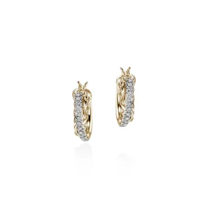 Women John Hardy Earrings>JH Essential Pavé Crossover Hoop Earring, Gold, Diamonds, 9.5MM