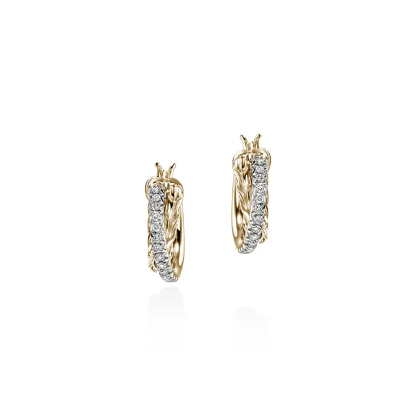 Women John Hardy Earrings>JH Essential Pavé Crossover Hoop Earring, Gold, Diamonds, 9.5MM