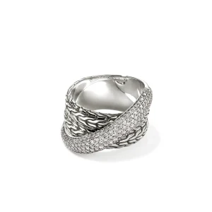 Women John Hardy Rings>JH Essential Pavé Crossover Ring, Sterling Silver, Diamonds