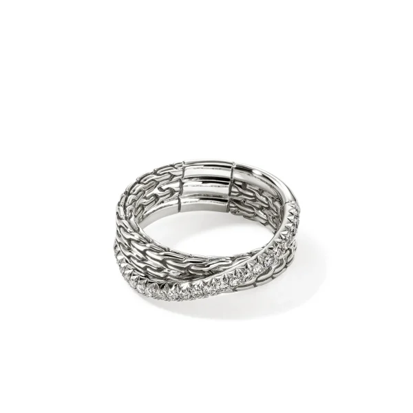 Women John Hardy Rings>JH Essential Pavé Crossover Ring, Sterling Silver, Diamonds