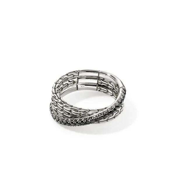 Women John Hardy Rings>JH Essential Pavé Crossover Ring, Sterling Silver, Gemstones