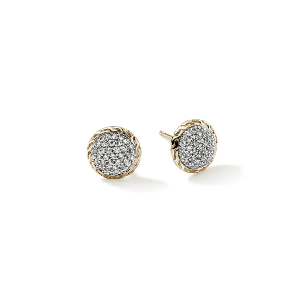 Women John Hardy Earrings>JH Essential Pavé Stud Earring, Gold, Diamonds, 10MM