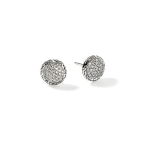 Women John Hardy Earrings>JH Essential Pavé Stud Earring, Sterling Silver, Diamonds, 10MM