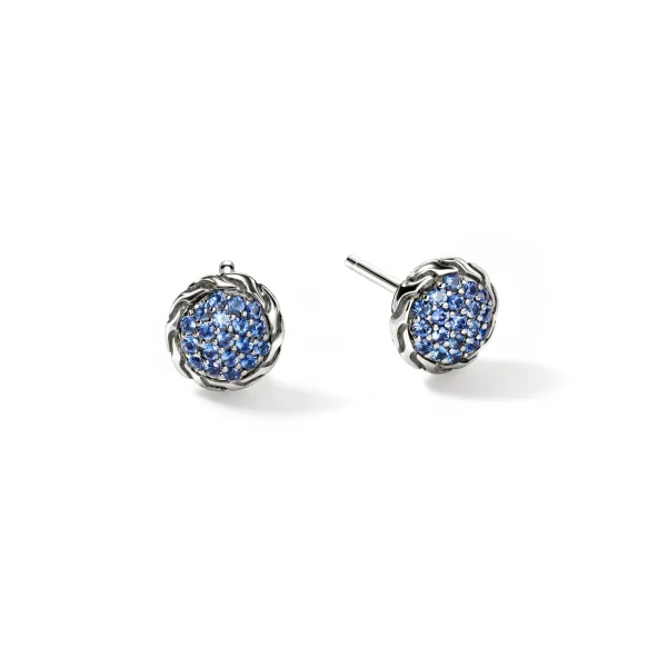 Women John Hardy Earrings>JH Essential Pavé Stud Earring, Sterling Silver, Gemstones, 7MM