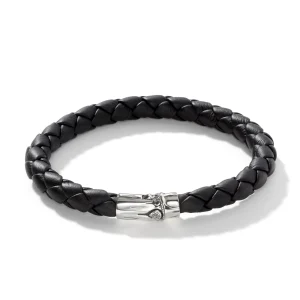 John Hardy Bracelets>Leather Bamboo Station Bracelet, Silver