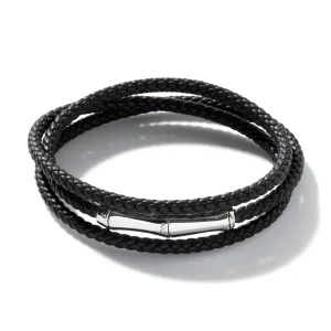 John Hardy Bracelets>Leather Bamboo Triple Wrap, Sterling Silver