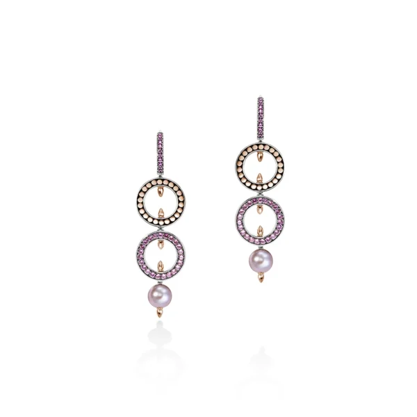 Women John Hardy Earrings>Moon Door Earrings, Silver, Rose Gold, Pavé, Pearl