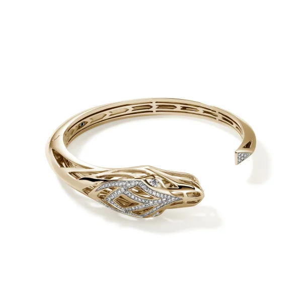 Women John Hardy Bracelets>Naga Hinged Cuff, Gold, Diamonds