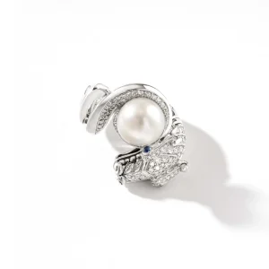 Women John Hardy Rings>Naga Ring, Sterling Silver, Diamonds, Pearl