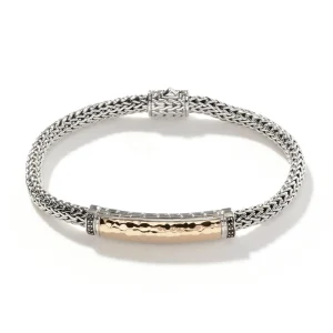 Women John Hardy Bracelets>Palu ID Bracelet, Silver, Gold, Pavé, 5MM