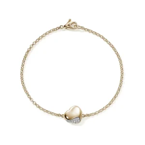 Women John Hardy Bracelets>Pebble Heart Bracelet, Gold, Diamonds