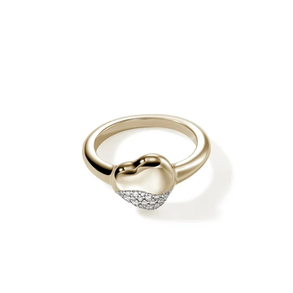 Women John Hardy Rings>Pebble Heart Ring, Gold, Diamonds