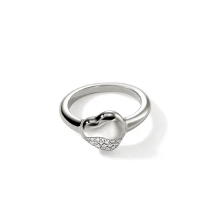 Women John Hardy Rings>Pebble Heart Ring, Sterling Silver, Diamonds