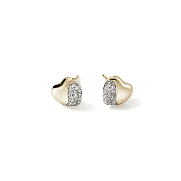 Women John Hardy Earrings>Pebble Heart Stud Earrings, Gold, Diamonds