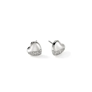 Women John Hardy Earrings>Pebble Heart Stud Earrings, Silver, Diamonds