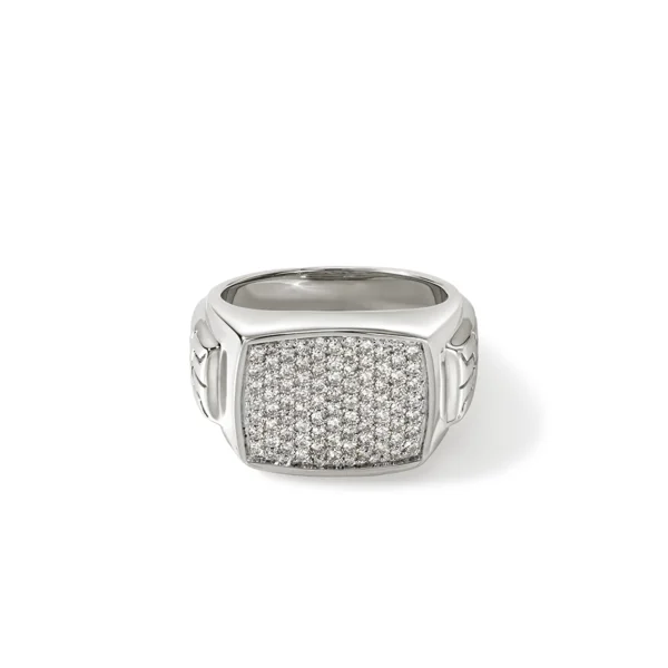 John Hardy Rings>Signet Ring, Sterling Silver, Diamonds