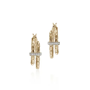 Women John Hardy Earrings>Spear Hoop Earrings, Gold, Diamonds, Small