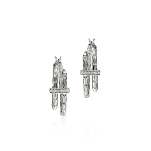 Women John Hardy Earrings>Spear Hoop Earrings, Silver, Diamonds, Small