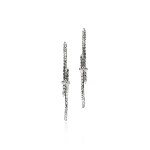 Women John Hardy Earrings>Spear Hoop Earrings, Silver, Diamonds, Xlarge