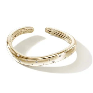 Women John Hardy Bracelets>Surf Hinged Cuff, Gold, Diamonds, Slim