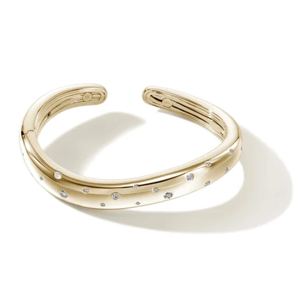 Women John Hardy Bracelets>Surf Hinged Cuff, Gold, Diamonds, Slim