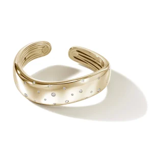 Women John Hardy Bracelets>Surf Hinged Cuff, Gold, Diamonds, Wide