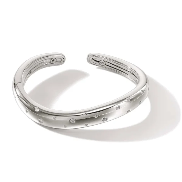 Women John Hardy Bracelets>Surf Hinged Cuff, Silver, Diamonds