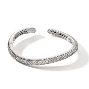 Women John Hardy Bracelets>Surf Hinged Cuff, Silver, Diamonds, Slim