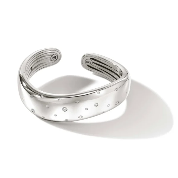 Women John Hardy Bracelets>Surf Hinged Cuff, Silver, Diamonds, Wide