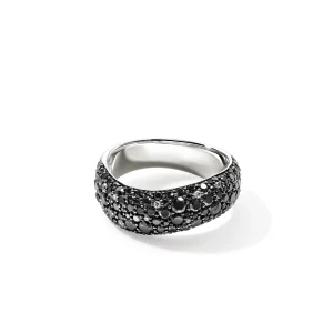 Women John Hardy Rings>Surf Ring, Sterling Silver, Black Sand Diamond Pavé, 8MM